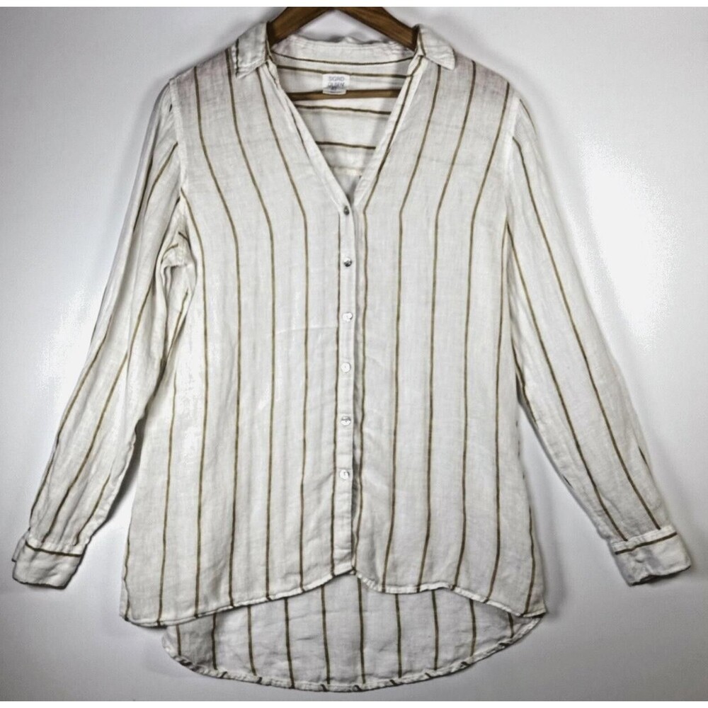 Sigrid Olsen Shirt‎ Womens Small Stripe Linen Button Up Long Sleeve Top Blouse